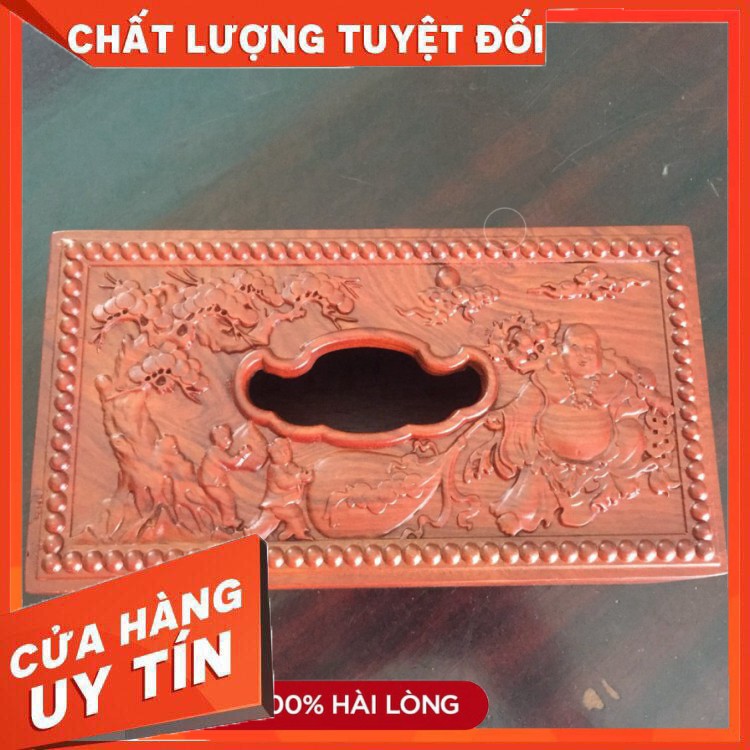 HÀNG CAO CẤP -  (((GIẢM GIÁ))) Hộp đựng giấy ăn gỗ Hương cao cấp trạm hình ông Phúc - Lộc - Thọ KT22.5x12xH10Cm -hàng lo