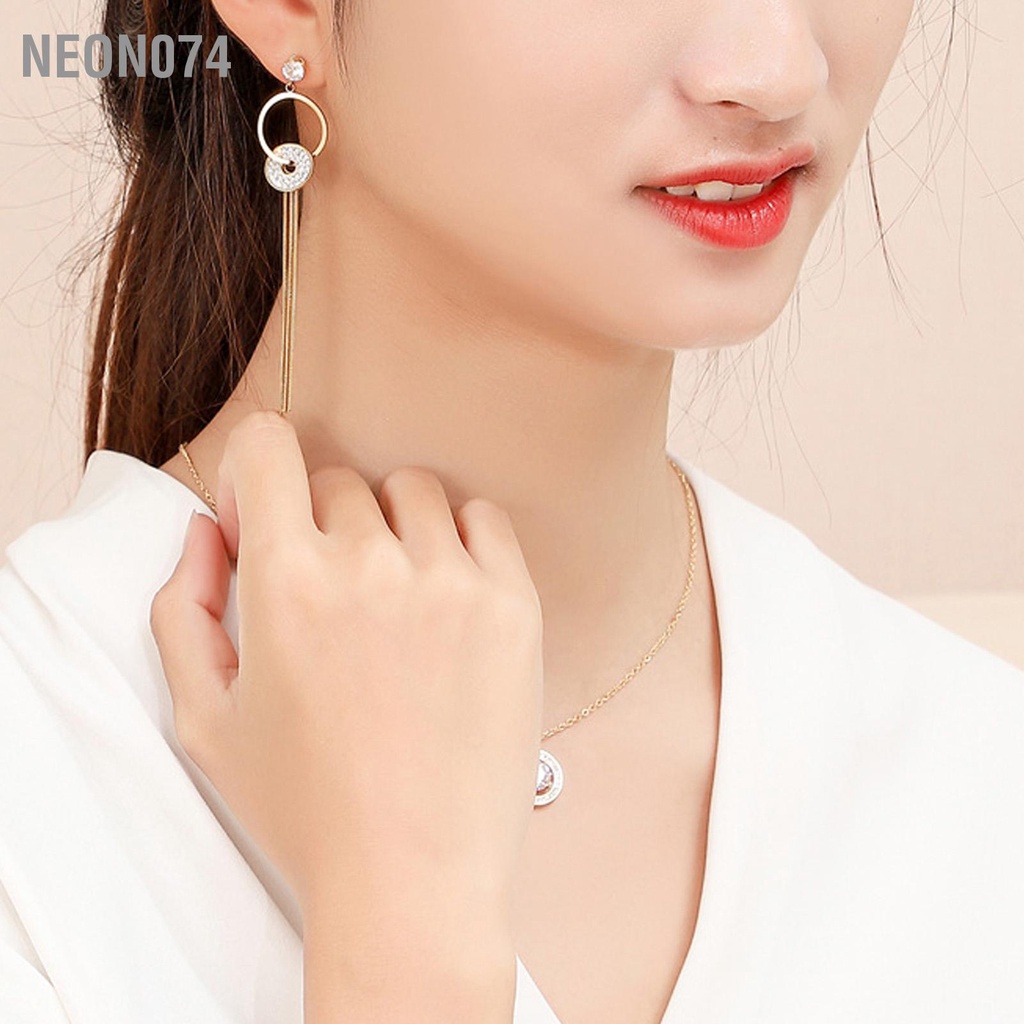 Neon074 Phụ nữ Nữ Bộ đồ trang sức Vòng cổ Bông tai đeo tay cho tiệc cưới Sinh nhật
