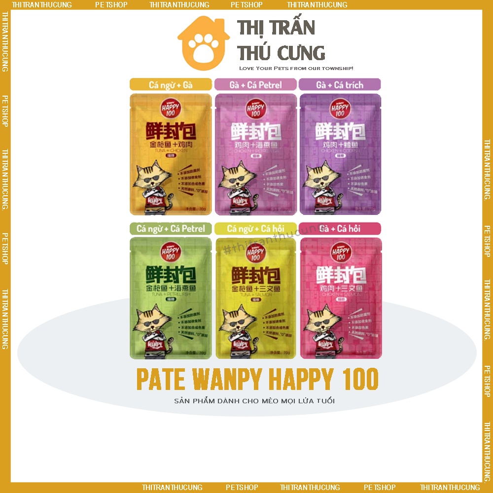 Pate Wanpy Happy 100 Gói 70g Cho Mèo - Thức ăn cho mèo dạng súp nhuyễn dinh dưỡng