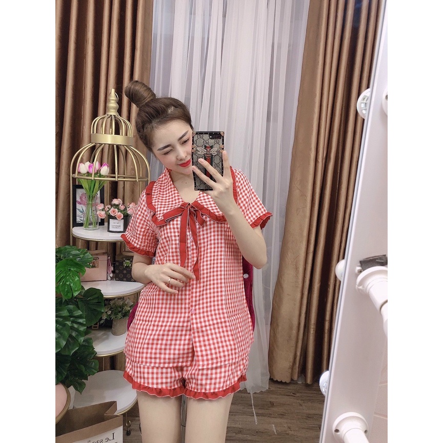 ĐỒ BỘ TIỂU THƯ CỘC ĐÙI NHIỀU MÀU THUN POLY MỀM MỊN, HỌA TIẾT CARO CAM KẾT GIAO ĐÚNG MẪU