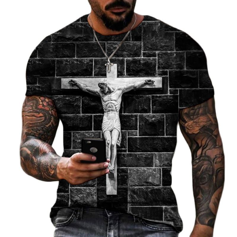 Áo Thun Tay Ngắn In Hình Chúa Jesus Thánh Giá 3D Thời Trang Mùa Hè Cho Nam