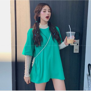 Áo thun tay lỡ Unisex Màu xanh Trơn