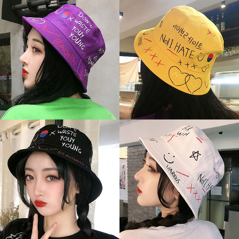 Nón Bucket Che Nắng Mùa Hè In Họa Tiết Graffiti Phong Cách Hàn Quốc Hợp Thời Trang Dễ Phối Đồ Cho Nữ