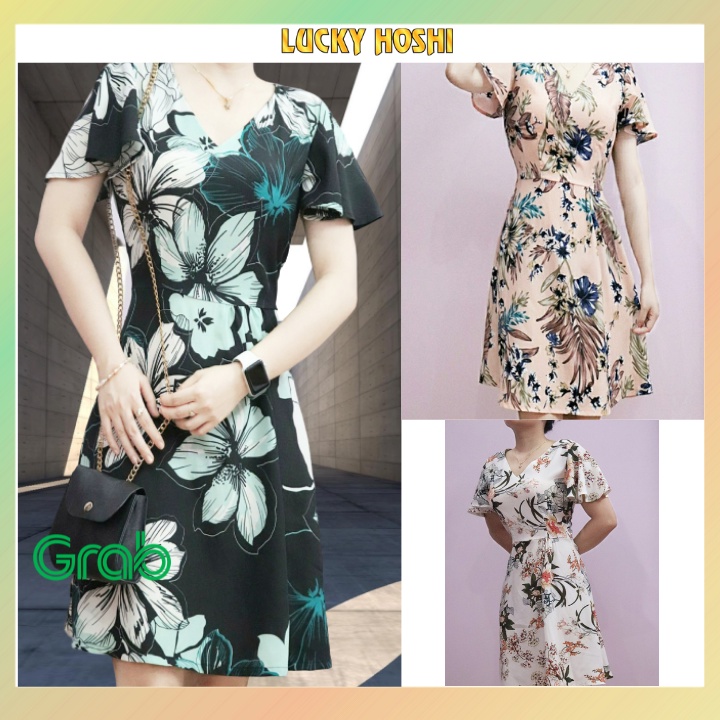 Đầm kiểu Hàn Quốc cổ tim hở xinh xắn dạng đầm công sở thiết kế dáng xòe tay xòe siêu xinh DT02