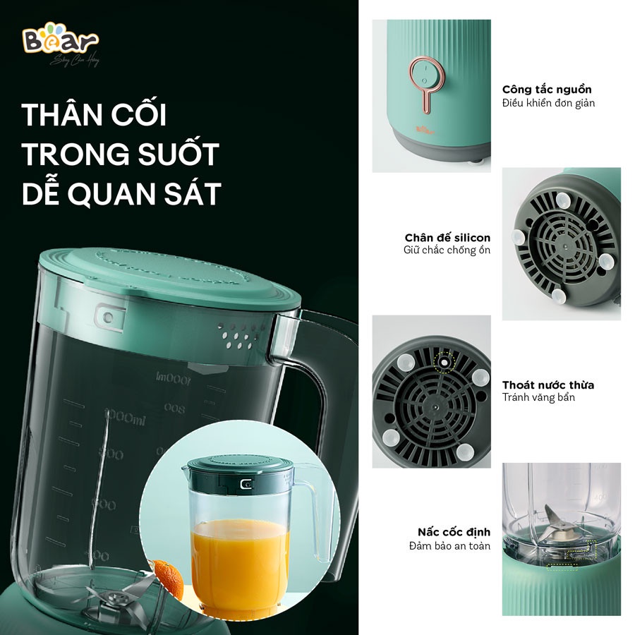 Máy Xay Bear LLJ-C10P1 (BL-B10V2) Kèm 3 Cối Công Suất 300W Dễ Dàng Xay Thịt, Xay Đá, Xay Sinh Tố, Nghiền Hạt