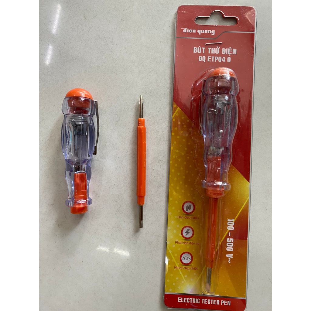 Bút thử điện Điện Quang ĐQ ETP04 O, hàng cao cấp chính hãng, 2 đầu vít , dài 160mm, nhựa chịu nhiệt, bền
