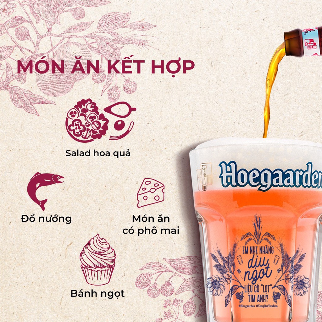 Thùng 24 Chai Bia Hoegaarden Rosee Bỉ - Bia Lúa Mỳ Dành Cho Phụ Nữ | Chính Hãng
