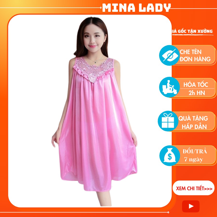 Bộ đồ ngủ phi lụa 2 dây mềm mại viền ren cổ cầu kì tinh tế kiêu sa free size dưới 75kg ( SÁT NÁCH)