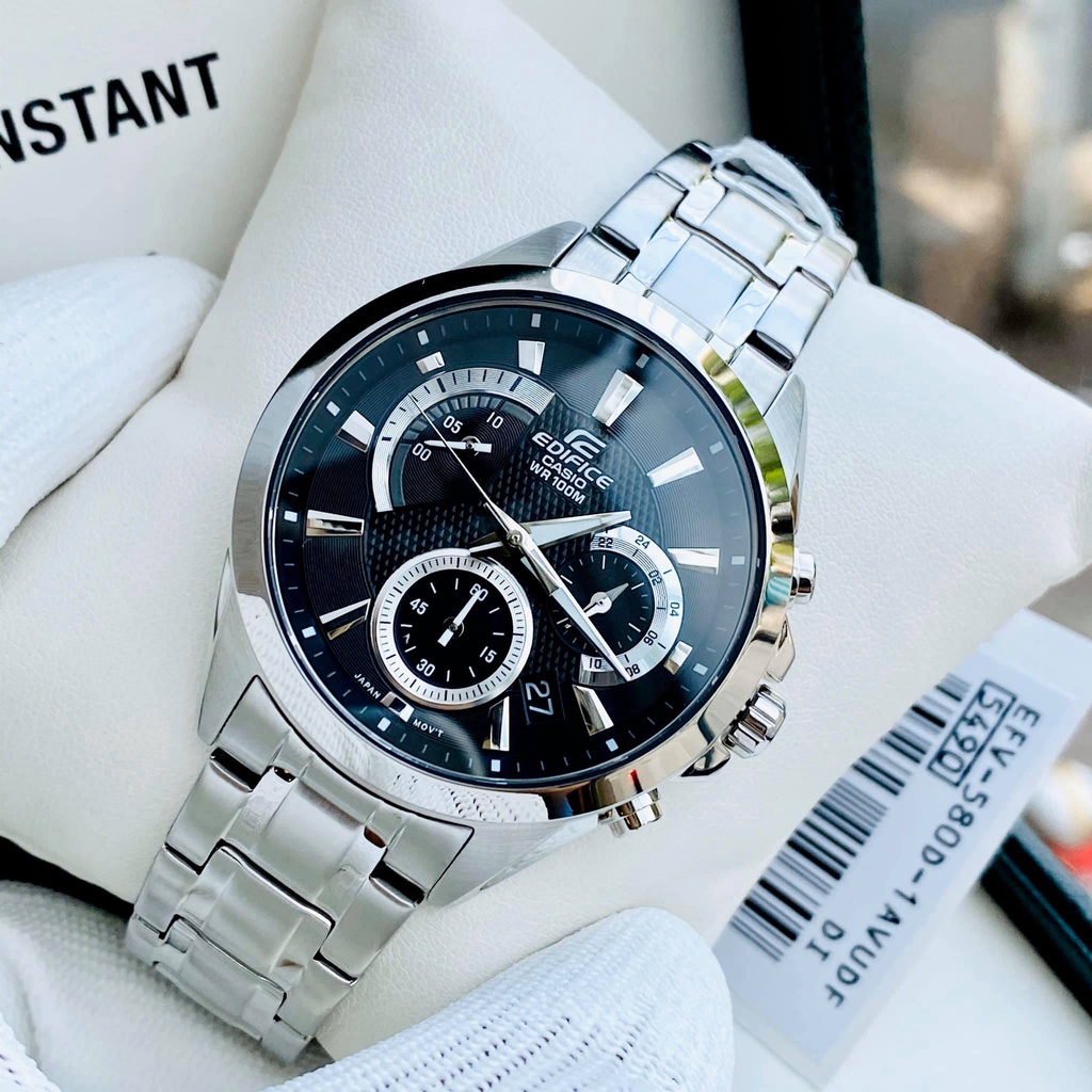 Đồng hồ nam thể thao chính hãng Casio Edifice EFV-580D-1AV Dây thép mặt đen chống nước 100 mét Bảo hành 1 năm Hyma watch