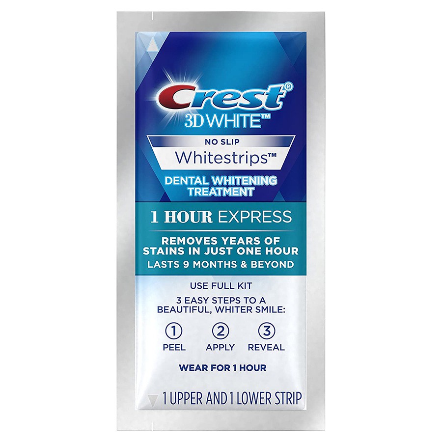 [Fullbox 4 gói] Miếng dán trắng răng Crest 3D White Whitestrips 1 Hour Express