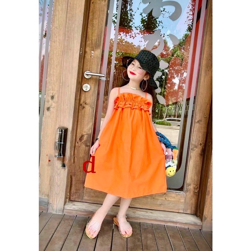 Set đồ đôi Mẹ và bé 2 dây cam cháy, chất cotton lụa xuông mượt tha thướt, kèm ảnh thật