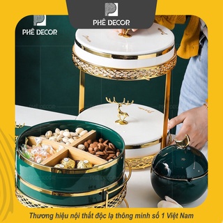 Khay mứt tết khay sứ khung kim loại km44 - phê decor