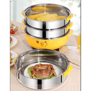Nồi hấp điện gia đình đa năng 3 tầng công suất lớn hấp tạo tác hấp bánh mì1tầng-nồi hấp điện đa lớp