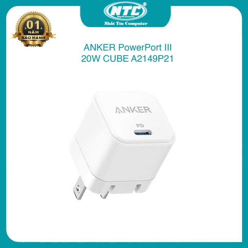 Cốc sạc nhanh Anker A2149P21 PowerPort III 20W Cube hỗ trợ PD (Trắng) - Nhất Tín Computer