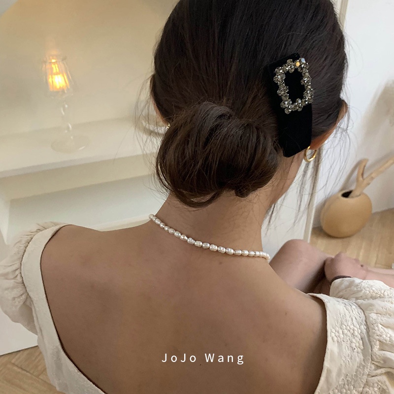 Kẹp Tóc Nhung Đen Đính Đá Lấp Lánh Phong Cách Vintage Hàn Quốc Cho Nữ