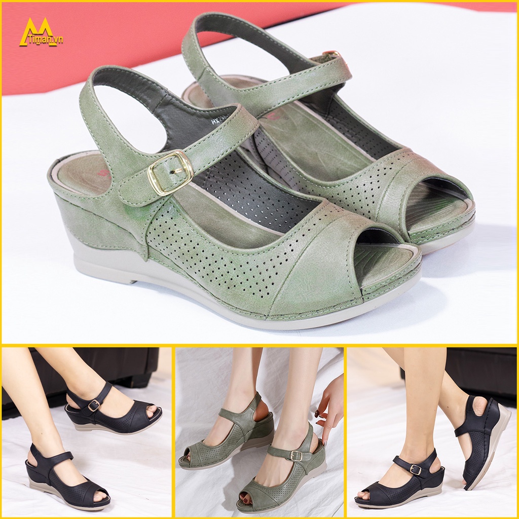 Giày sandal nữ đế xuồng đi học 3 phân cao gót kiểu xỏ ngón đế bệt dáng bánh mì bảo hành 1 năm P89 TIMAN