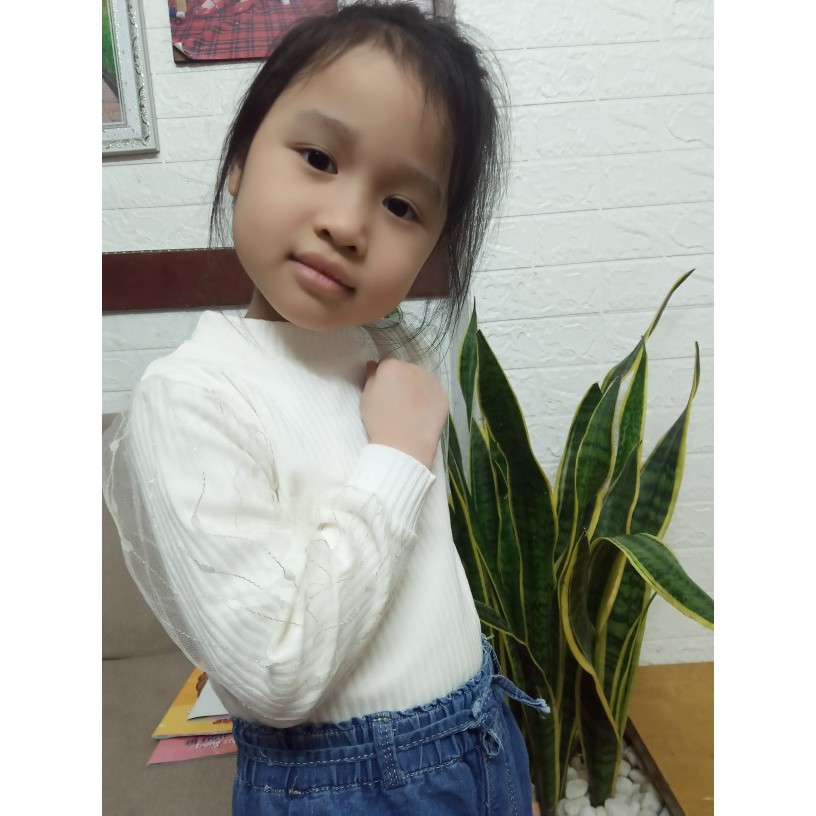 Áo len cho bé gái ILABY len tăm tay phối bồng từ 1 đến 10 tuổi [V62]