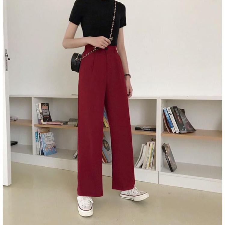 Quần Tây Lưng Cao Eo Thun Hàn Quốc Quần Tây Nữ Ống Rộng Cạp Cao Form Rộng Kiểu Dáng Đẹp Ulzzang
