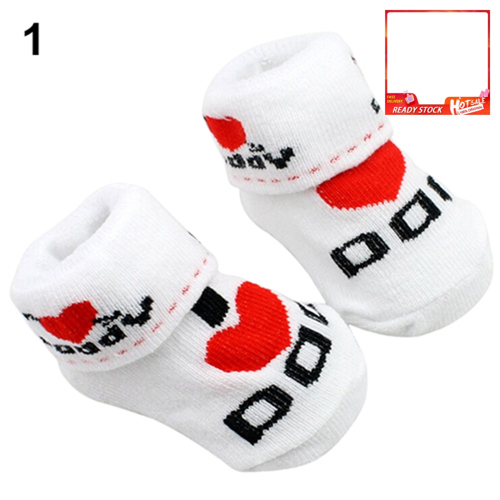 Vớ Cotton Trắng In Chữ I Love Mum / Dad Cho Bé Từ 0-6 Tháng Tuổi