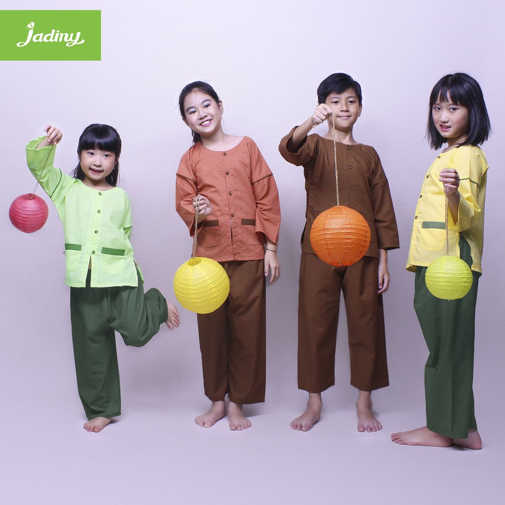 Bộ quần áo bà ba cho bé trai và bé gái màu cam vui lễ hội trung thu, biểu diễn văn nghệ, bà ba trẻ e