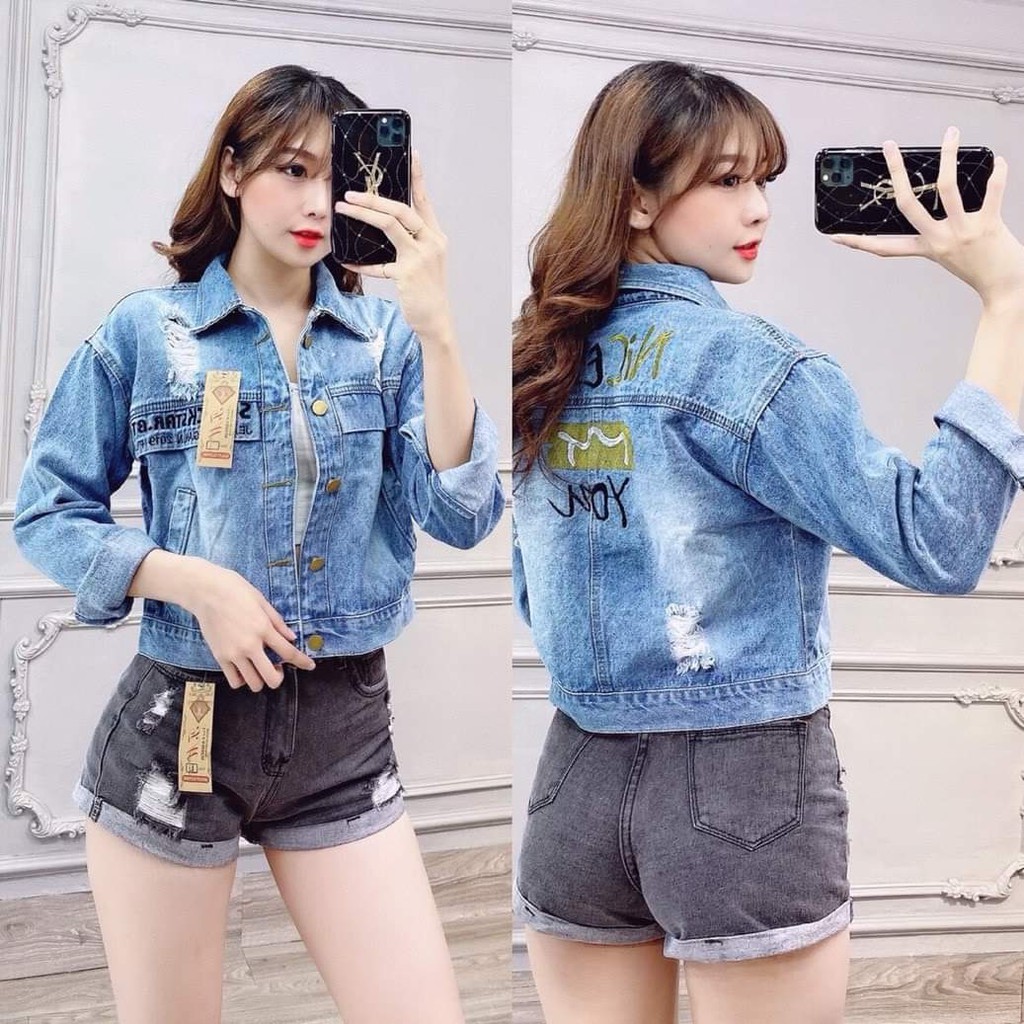 Áo Khoác Bò Nữ Áo Bò Áo Jean Thêu Áo Jean Nữ Cá Tính Chất Denim Cao Cấp  Nice Brooklyn89 form lững dưới 58kg Panda Store