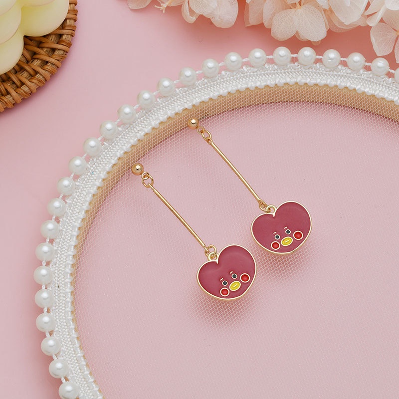 XiaoboACC Bông Tai Dạng Kẹp Mạ Bạc 925 Họa Tiết Hoạt Hình BTS Thời Trang Cho Nữ