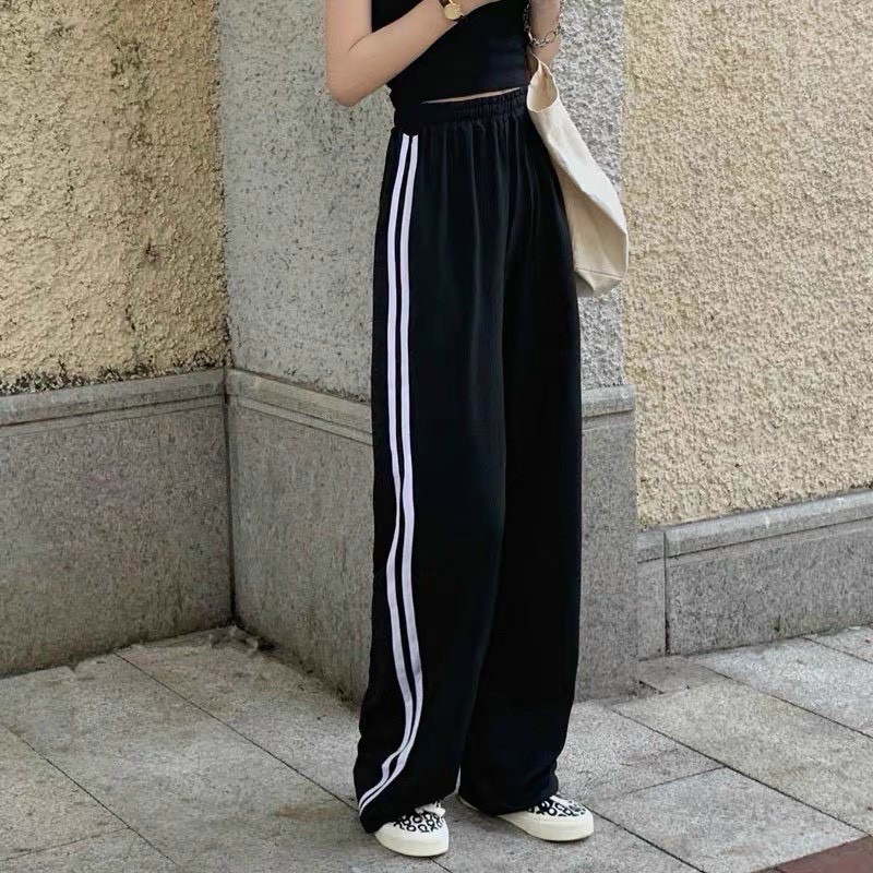 Quần ỐNG RỘNG thể thao 2 Sọc Trắng Đen - Kiểu quần Culottes lưng cao