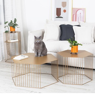 Bàn trà cafe, bàn sofa phòng khách hiện đại mặt lục giác độc lạ, kim loại chống han rỉ 38cm*45cm trang trí phòng khách