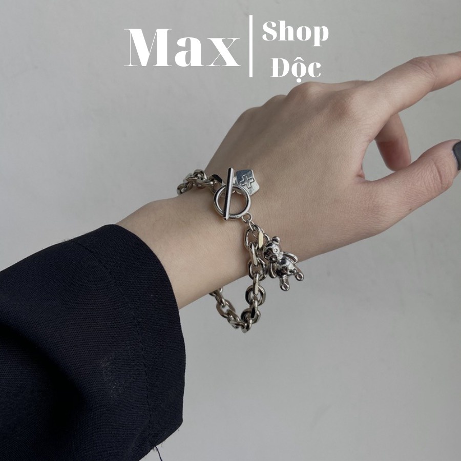 Vòng Tay Lắc Tay Dạng Dây Chuỗi Thiết Kế Khóa Gài Gấu Bear Đơn Giản Cho Nam Và Nữ Titan Cuban - TIN Chain - Maxshopdoc