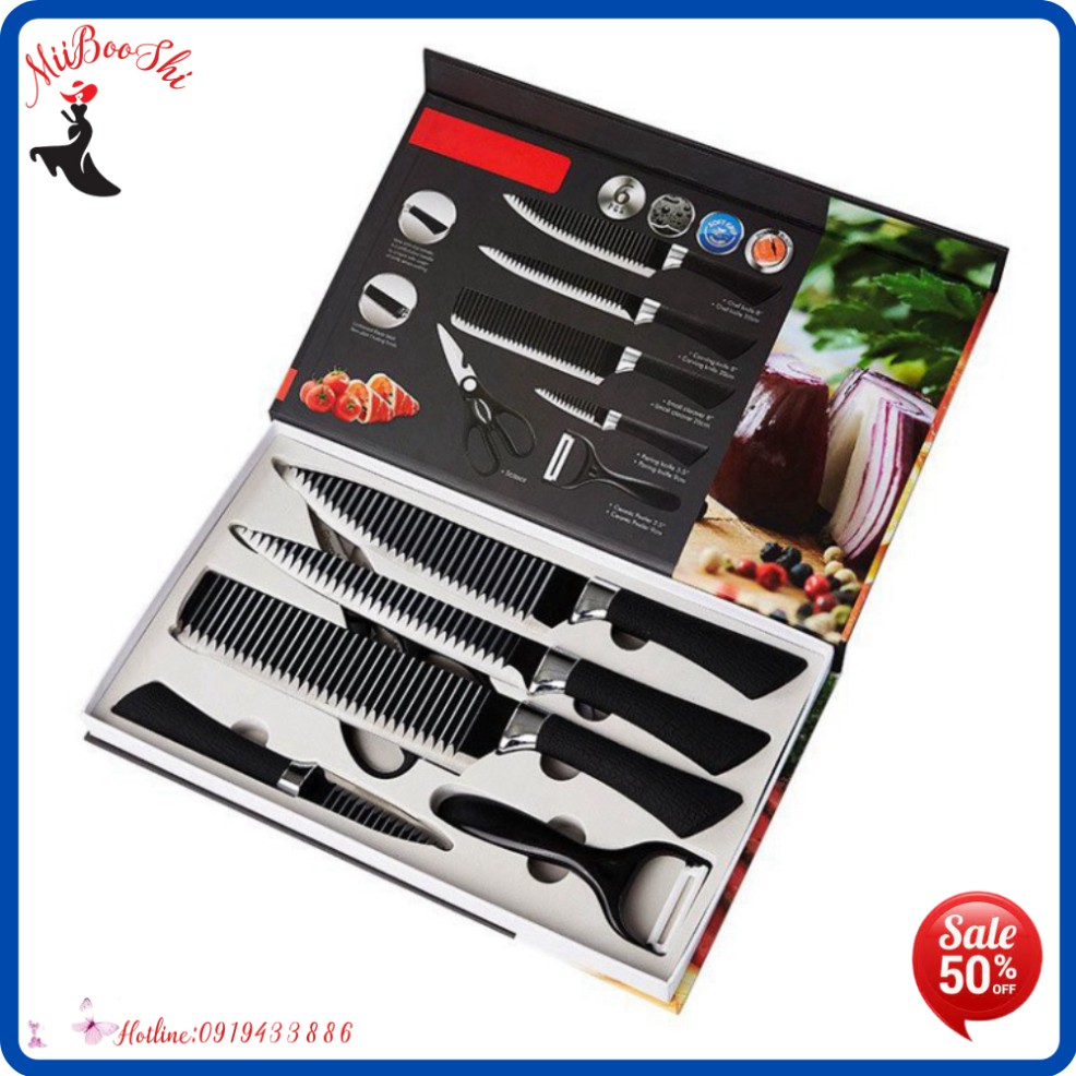 Bộ dao Nhật 6 món cao cấp công nghệ Nhật Asakh chống gỉ set chống ăn mòn MiibooShi 63830991731