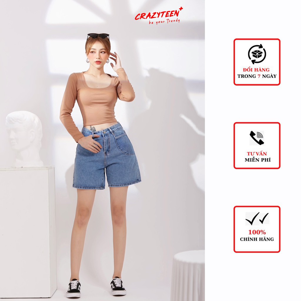Áo croptop nữ CRAZYTEEN thun cổ thuyền dài tay xỏ ngón AT0096