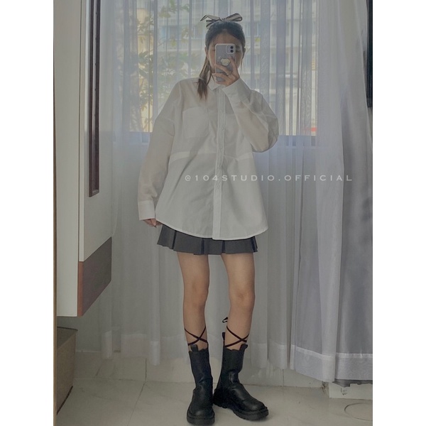 Áo sơ mi oversize tay dài có túi
