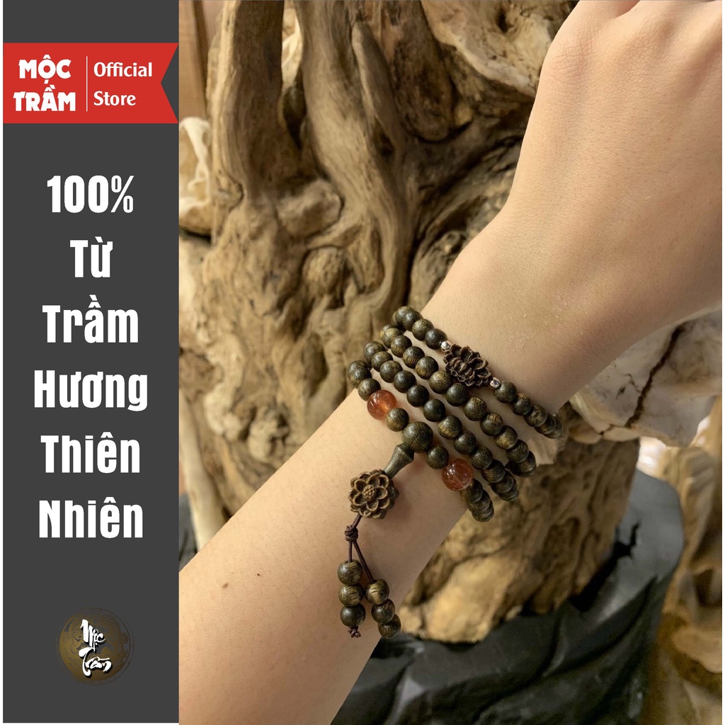 Chuỗi Tràng Trầm Hương 108 Hạt Vòng Tốc Xanh Malai Mix Charm Hoa Sen & Ngọc