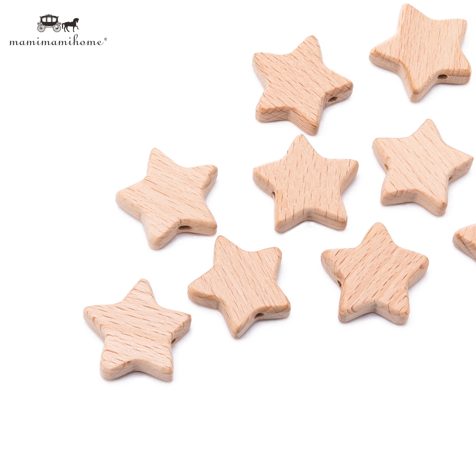 Bộ 10 hạt gỗ Mamimamihome hình ngôi sao 25mm dùng làm đồ chơi em bé