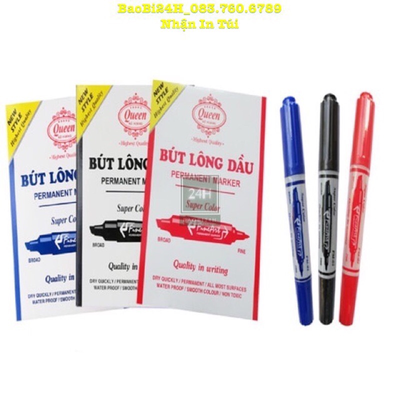 📞 01 CHIẾC 💥 BÚT LÔNG DẦU💥Mực Xanh, Đỏ, Đen Queen PM-01 hai đầu có nét viết êm, rõ ràng, kích thước ngòi bút 2.5mm