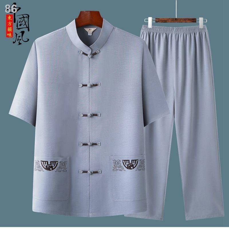 Summer short - vải cotton và vải lanh cho người trung niên và cao tuổi Bộ quần áo Đường bộ nam phong cách Trung Quốc bộ