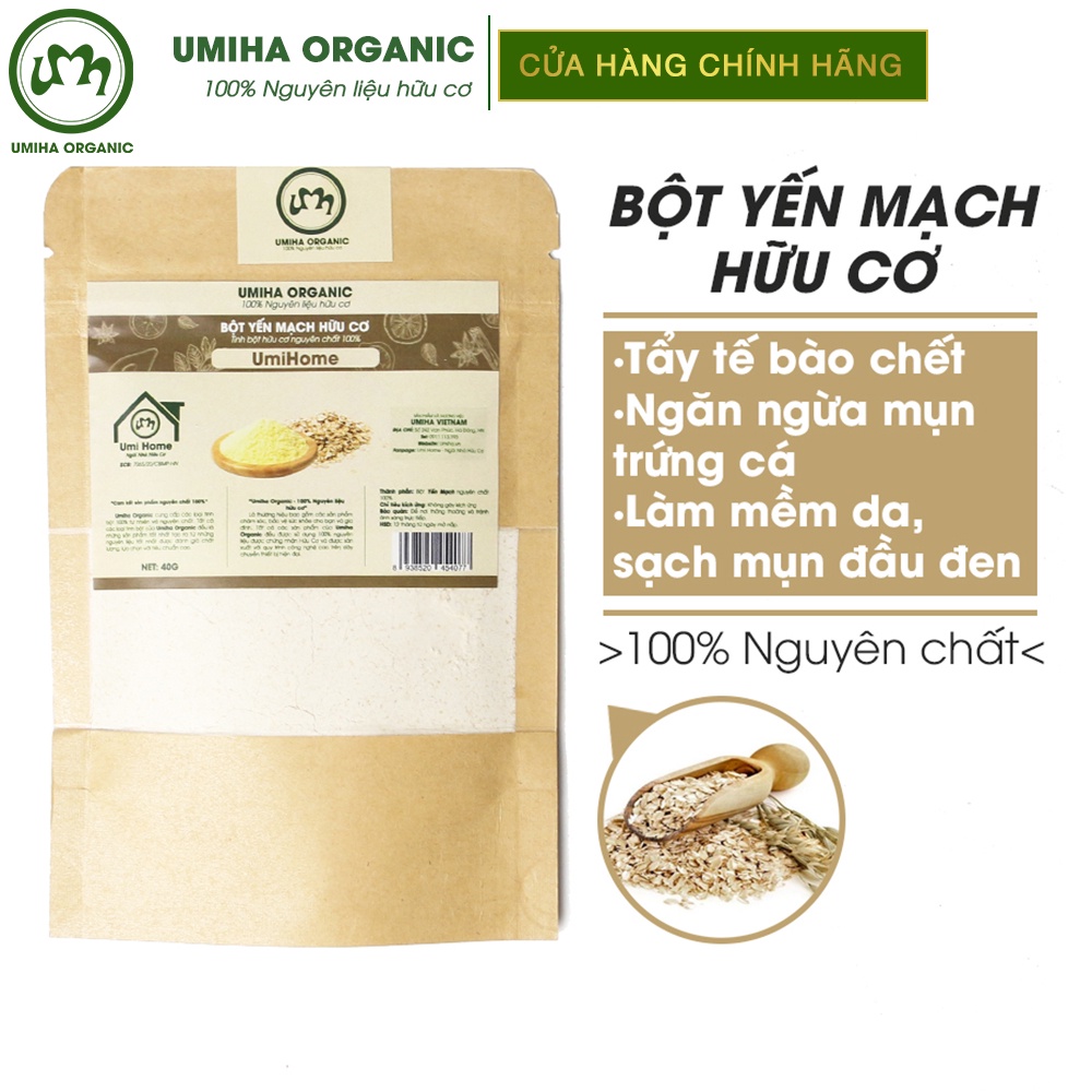 Bột Yến Mạch hữu cơ UMIHA nguyên chất túi 40G - Đắp mặt dưỡng da tươi sáng, làm trắng da, giảm thâm và lành mụn