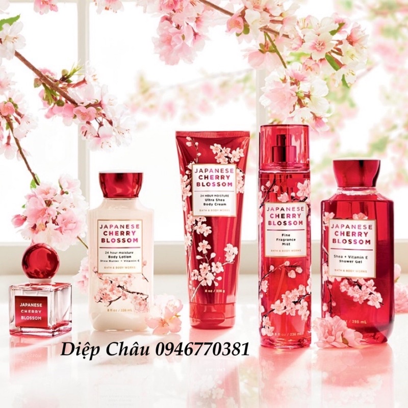 Japanese Cherry Blossom- Bộ sản phẩm Sữa tắm, dưỡng thể, xịt thơm, nến thơm, nước rửa tay BATH AND BODY WORKS