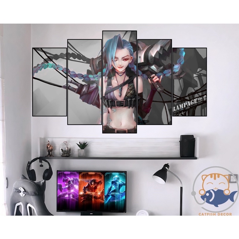 Tranh Tráng Gương  Trang Trí Phòng Lol, Jinx, Annie, Liên Minh Huyền Thoại /tranh Tráng Gương Cao Cấp/phòng Game