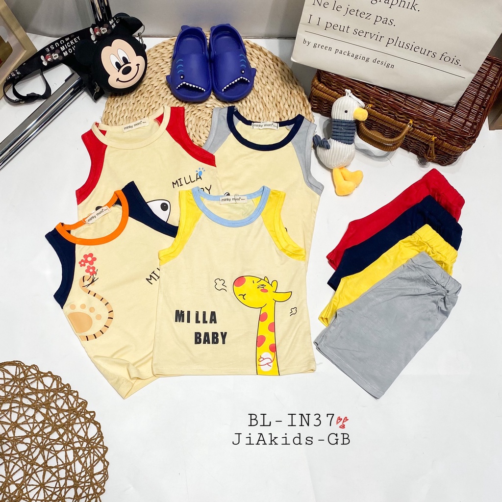 Bộ Ba Lỗ THUN LẠNH MNKY MOM Phối Màu Áo Quần In Hình Động Vật Cho Bé BL-IN37
