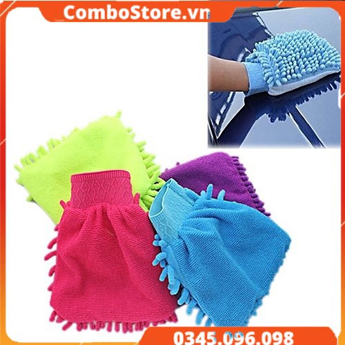 Găng tay rửa, sửa xe microfiber ô tô xe hơi san hô siêu mềm mịn tiện dụng