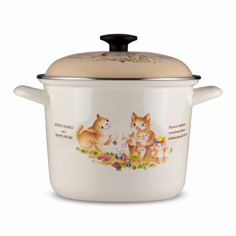 Nồi tráng men cao cấp Nhật Bản Fujihoro (Hoa Văn Con Mèo) 2.4L.3.4L.4.5L.nhập khẩu THÁI LAN..tặng 5 Muỗng inox