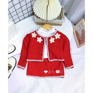 xả kho - Set váy dạ gắn hoa thật bé gái