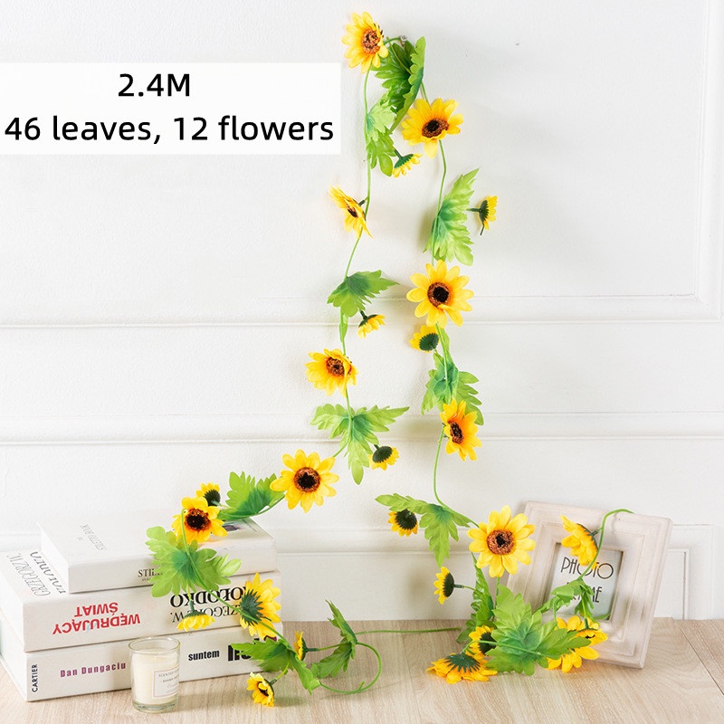 Dây Hoa Hướng Dương Giả Treo Tường Trang Trí 2.4M 12 Đầu