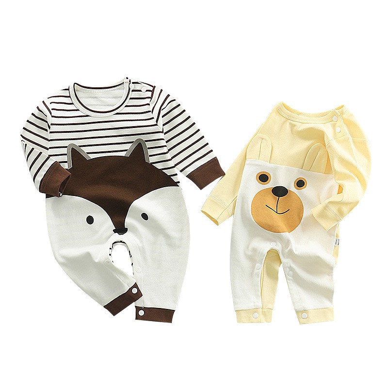 Áo Liền Thân 100% Cotton Dài Tay In Hình Hoạt Hình Dành Cho Bé Trai Và Bé Gái Sơ Sinh