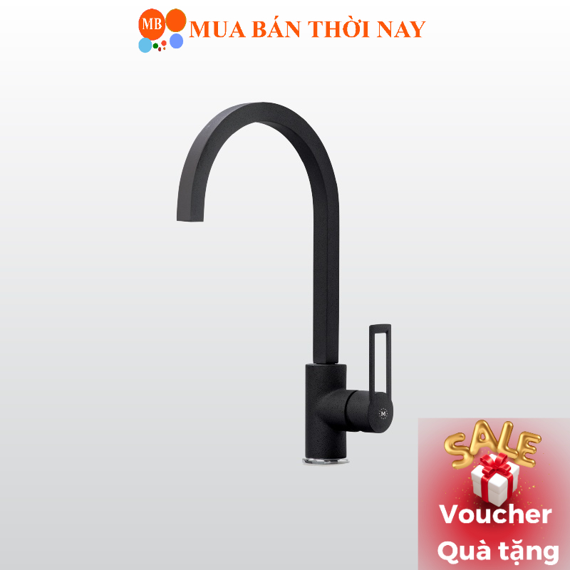 Vòi rửa chén bát nóng lạnh Malloca MF 040 , vòi bếp 2 nguồn nước, Màu đen sơn giả đá, Cam kết chính 