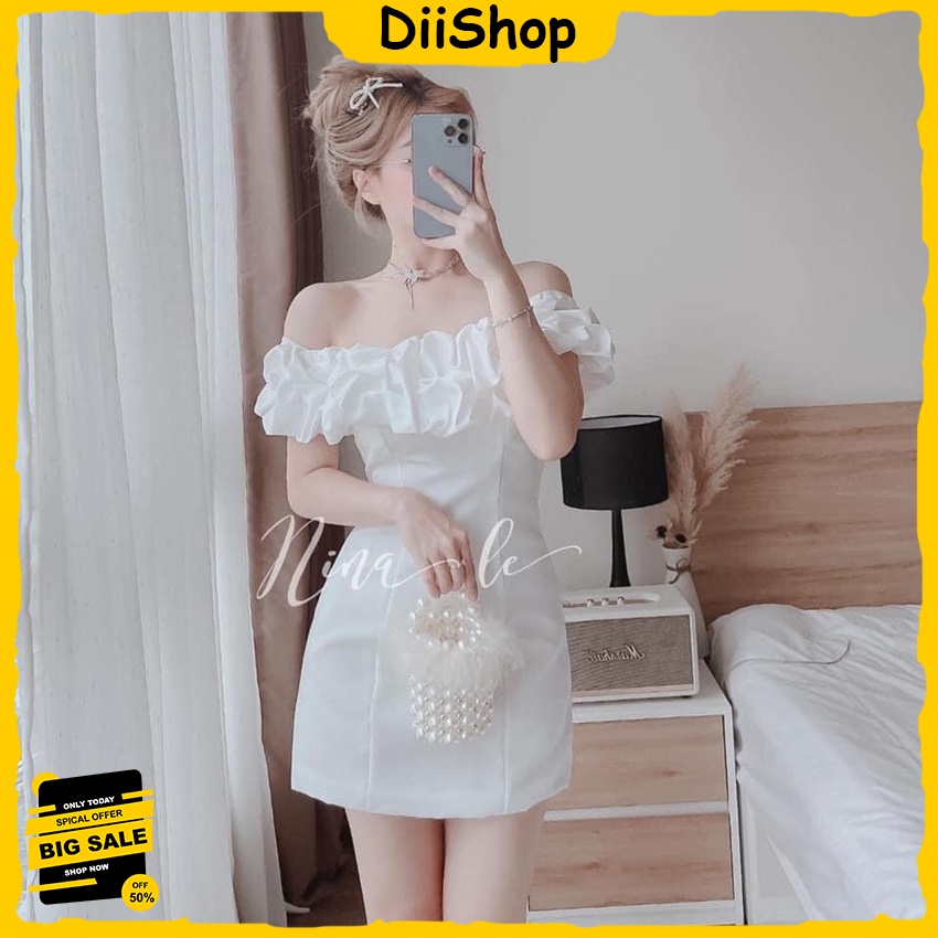 Đầm trễ vai màu trắng, đầm đi tiệc ôm body, váy ôm trễ vai bèo, váy trắng dự tiệc sang chảnh, đầm ôm tôn dáng trễ vai
