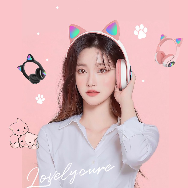 [Sẵn] Tai Nghe Mèo Bluetooth Dễ Thương Có Led Đổi Màu Siêu Cute | Headphone Bluetooth Tai Mèo Có Mic, Âm Thanh Sống Động