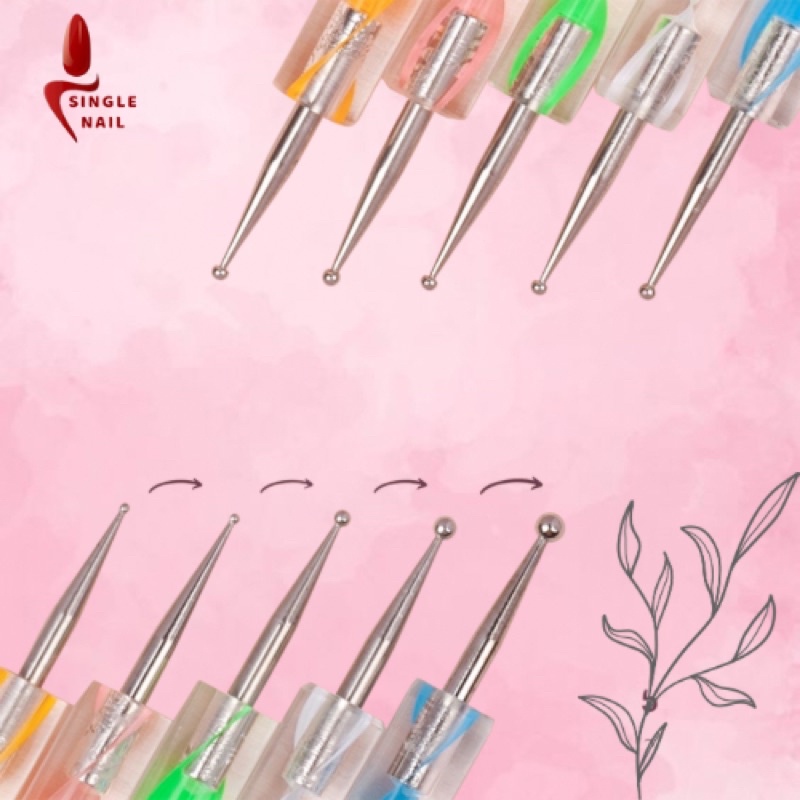 Bút chấm bi Vẻ nail 2 đầu chuyện dụng - Set 5 bút chấm bi đủ size vẻ móng art nail.