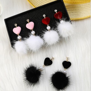 Hoa tai tim nhung đính cục bông dễ thương - B1230 + B1231